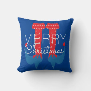 Weihnachtself Rot Blau Skript Schneeflocke Kissen