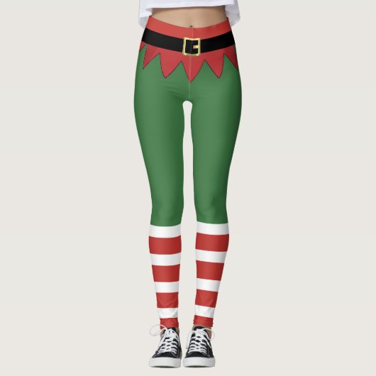 Weihnachtself Rot Streifen Grün Leggings (Vorderseite)