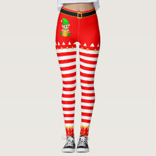 Weihnachtself & Schellen auf rot-weiß gestreift Leggings