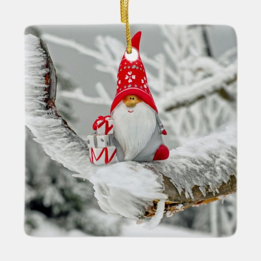 Weihnachtself Schneebaume Keramik Ornament (Vorderseite)