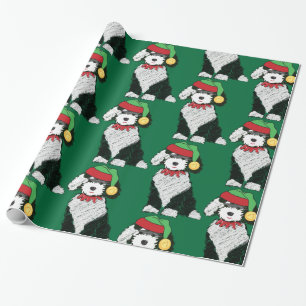 Weihnachtself Sheepadoodle Green Geschenkpapier
