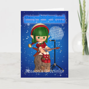 Weihnachtself singt stille Nacht Feiertagskarte