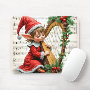 Weihnachtself spielt Harfe Mousepad