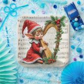 Weihnachtself spielt Harfe Pappteller (Party)