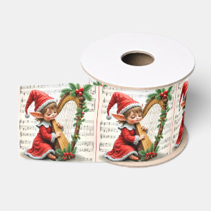 Weihnachtself spielt Harfe Ripsband