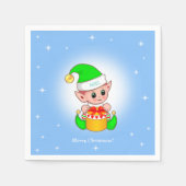 Weihnachtself & Sterne auf hellblau Serviette (Vorderseite)