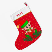 Weihnachtself, Sterne, Poinsettia und Kiefer auf R Großer Weihnachtsstrumpf (Rückseite (Hängend))