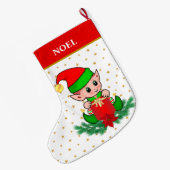 Weihnachtself, Sterne, Poinsettia und Kiefer Großer Weihnachtsstrumpf (Rückseite (Hängend))