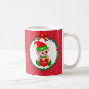Weihnachtself, Tannenkranz, rote Kugeln & Herzen Kaffeetasse