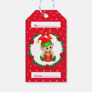 Weihnachtself, Tannenreif, Weihnachtssterne & Ster Geschenkanhänger