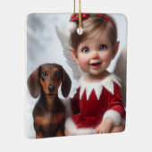 Weihnachtself und Dackel Keramikornament (Rechts)