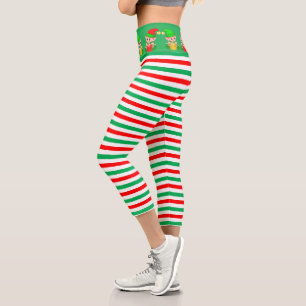 Weihnachtself und grün, rot, weiß gestreift capri leggings