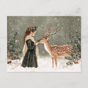 Weihnachtself und Hirsch Winter Postkarte