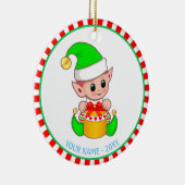 Weihnachtself und Individuelle Name Keramik Ornament (Rechts)