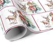 Weihnachtself und Reindee in Schneeflocken Geschenkpapier (Rolleneckpunkt)