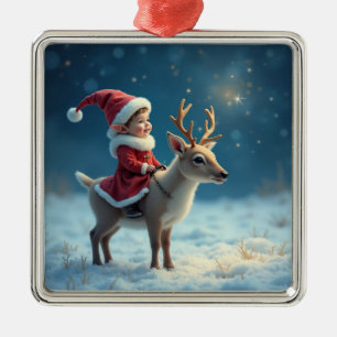 Weihnachtself und Rentierbaby Ornament Aus Metall