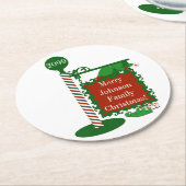 Weihnachtself-Untersetzer - Familienname Runder Pappuntersetzer (Angewinkelt)