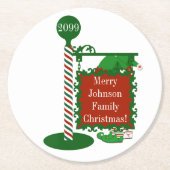 Weihnachtself-Untersetzer - Familienname Runder Pappuntersetzer (Vorderseite)