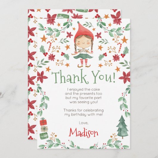 Weihnachtself Vielen Dank Karten (Vorne/Hinten)