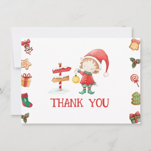 Weihnachtself Weihnachten Vielen Dank Dankeskarte (Vorderseite)