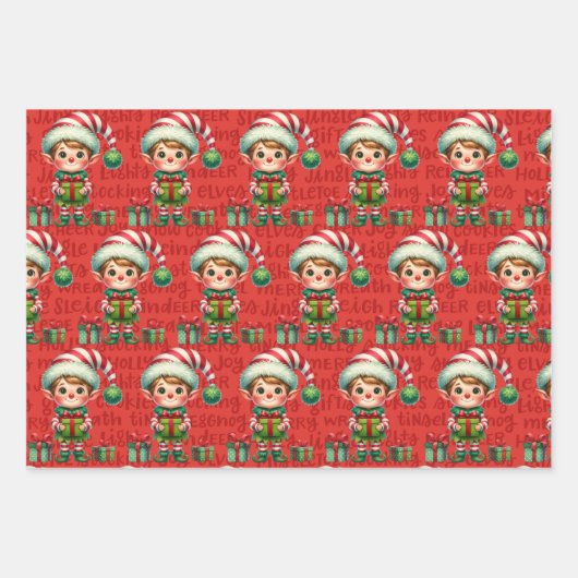 Weihnachtself - Weihnachtsmann 3 Geschenkpapier Set (Vorderseite)
