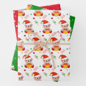 Weihnachtself, Zuckerrohr, Konfetti auf grün & rot Geschenkpapier Set (Beispiel)