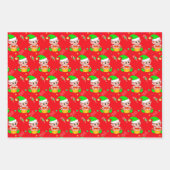 Weihnachtself, Zuckerrohr, Konfetti auf grün & rot Geschenkpapier Set (Vorderseite 2)