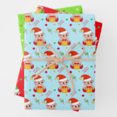 Weihnachtself, Zuckerrohr, Konfetti auf grün & rot Geschenkpapier Set (Beispiel)