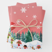 Weihnachtselfen beim Spiel am Nordpol Geschenkpapier Set (Beispiel)