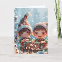 Weihnachtselfen digitale Kunst Feiertagskarte