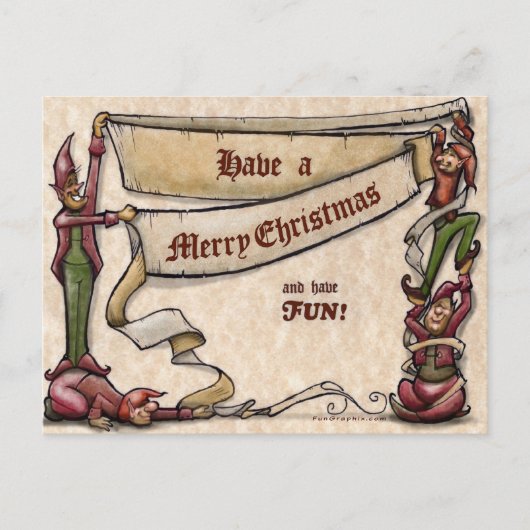 Weihnachtselfen Feiertagspostkarte (Vorderseite)