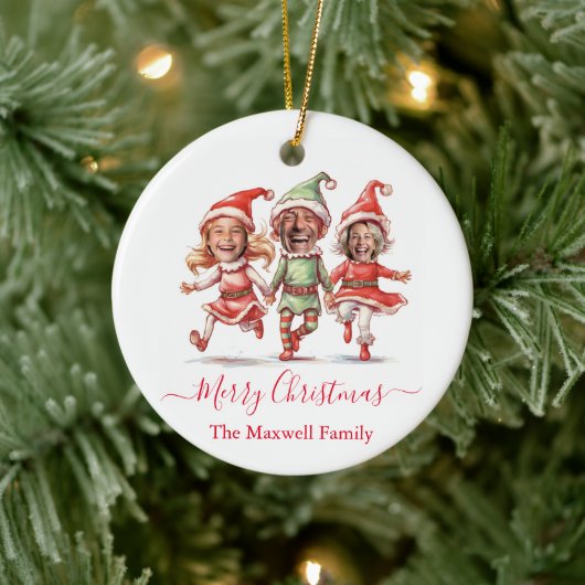 Weihnachtselfen-Foto Keramik Ornament (Baum)