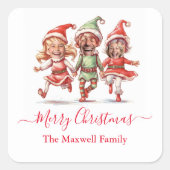 Weihnachtselfen-Foto Quadratischer Aufkleber (Vorderseite)