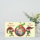 Weihnachtselfen Fotokarte Feiertagskarte (Stehend Vorderseite)