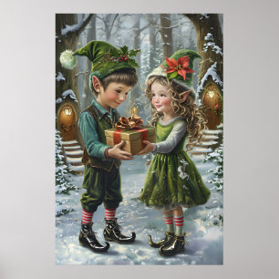 Weihnachtselfen Geschenkbörse - Festtagswald Poster