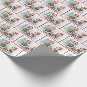 Weihnachtselfen in Wasserfarbe in Schneeflocken Geschenkpapier (Ecke)