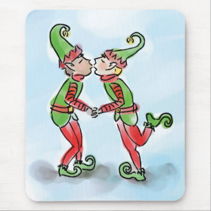 Weihnachtselfen küssen sich mousepad