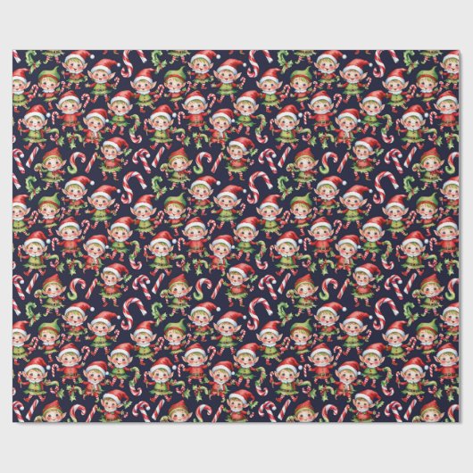 Weihnachtselfen mit festem Kachelboden Geschenkpapier (Flach)