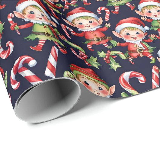 Weihnachtselfen mit festem Kachelboden Geschenkpapier (Rolleneckpunkt)