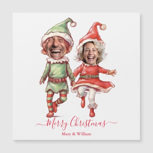 Weihnachtselfen-Paar Magnetkarte (Vorderseite)