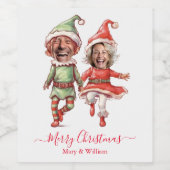 Weihnachtselfen-Paar Weinetikett (Einzelnes Label)