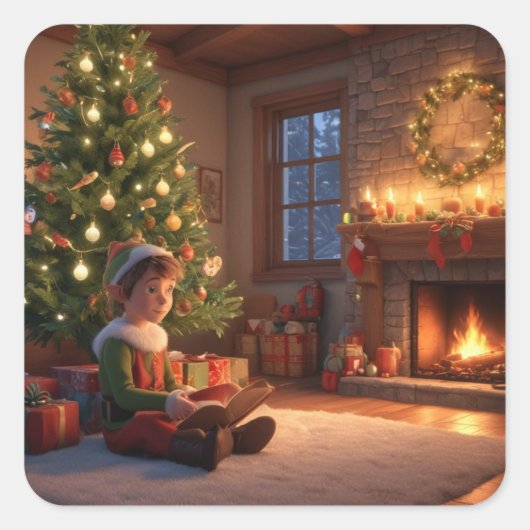Weihnachtselfen Quadratischer Aufkleber (Vorderseite)
