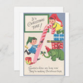 Weihnachtselfen Spielzeug machen Feiertagskarte (Vorne/Hinten)