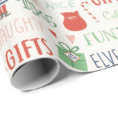 Weihnachtselfen und lustiger Text Geschenkpapier (Rolleneckpunkt)