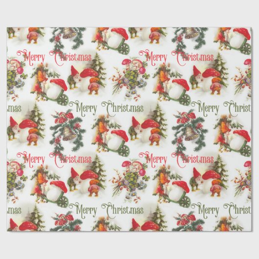 Weihnachtselfen und Pilze Geschenkpapier (Flach)