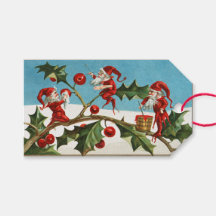 Weihnachtselfen und Stechpalme im Vintage-Stil