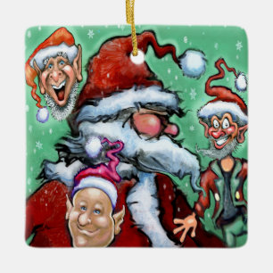 Weihnachtselfen und Weihnachtselfen Keramikornament