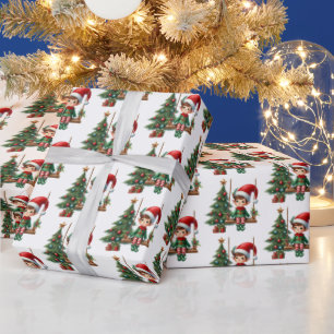 Weihnachtselfenmuster Geschenkpapier