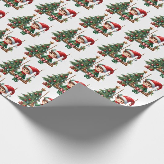 Weihnachtselfenmuster Geschenkpapier (Ecke)