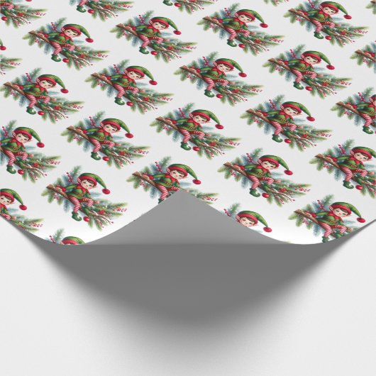Weihnachtselfenmuster Geschenkpapier (Ecke)